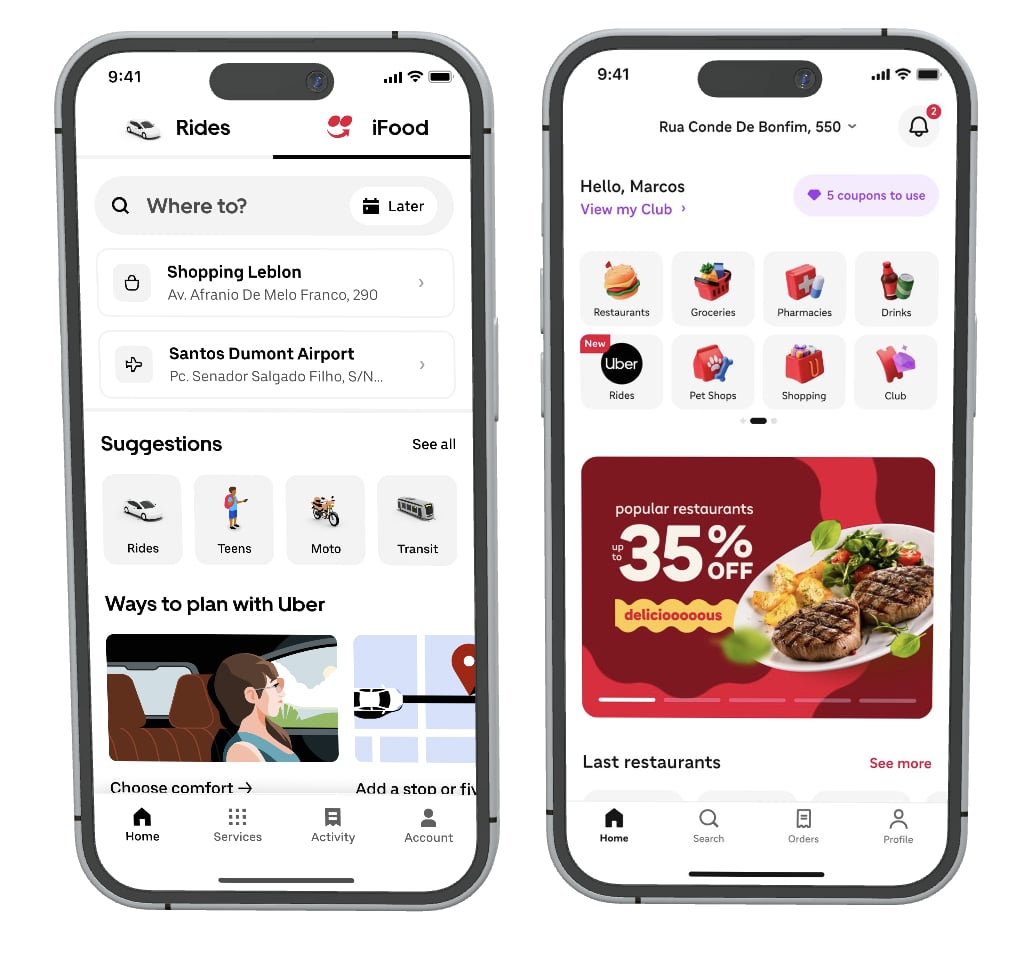 Uber e iFood vão integrar serviços entre seus apps no Brasil