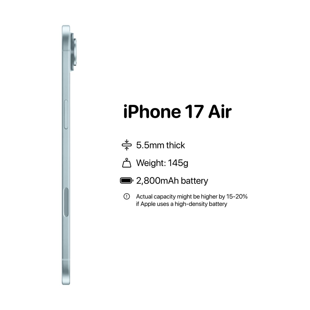 Rumor: “iPhone 17 Air” terá 5,5mm, bateria de 2.800mAh e apenas 145g