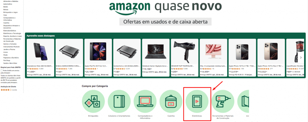 Como encontrar eletrônicos novos ou usados na Amazon Quase Novo e pagar mais barato