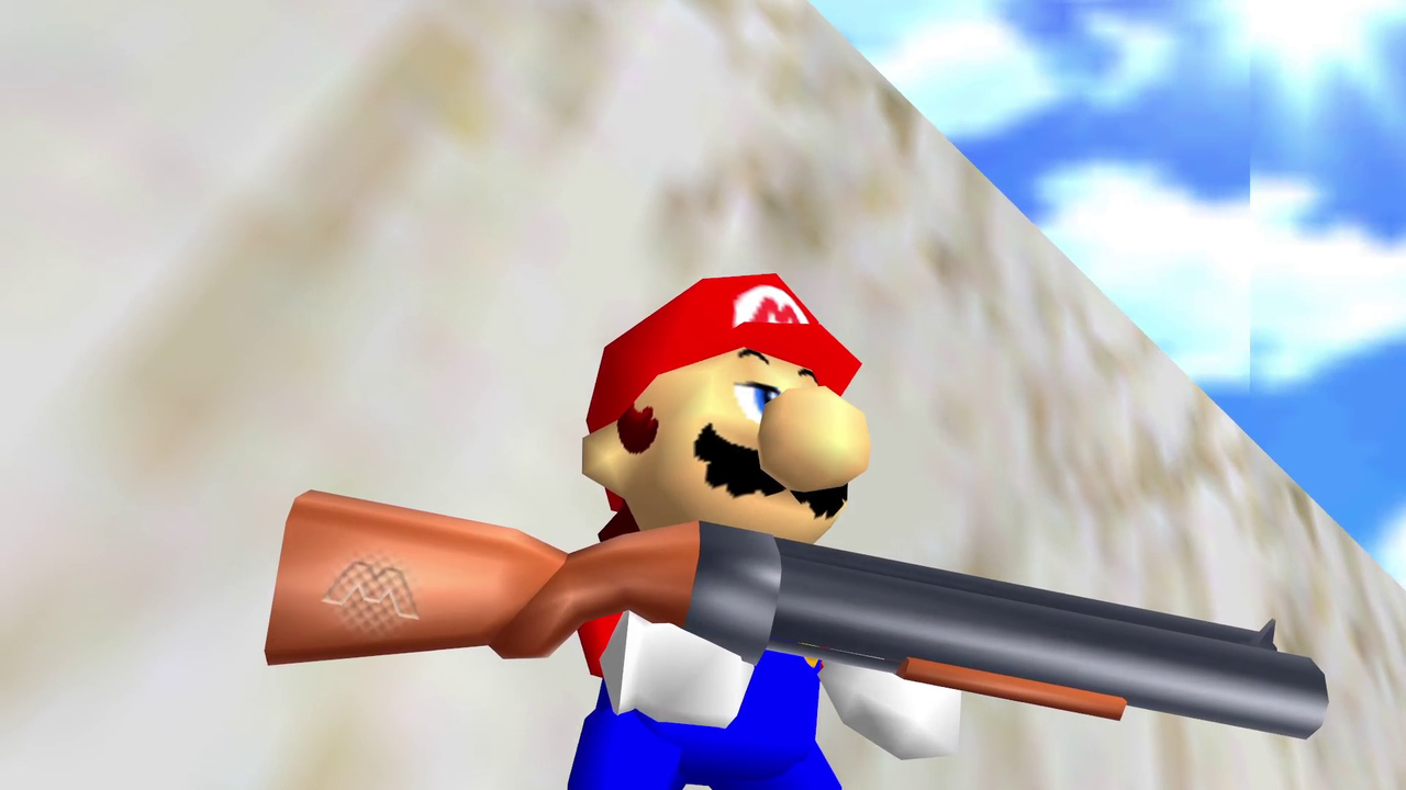 E não é que a vida em Mario 64 fica mais fácil com uma espingarda .12?